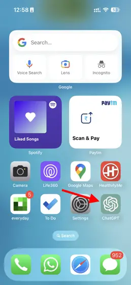 App Shortcut on iOS Home Screen