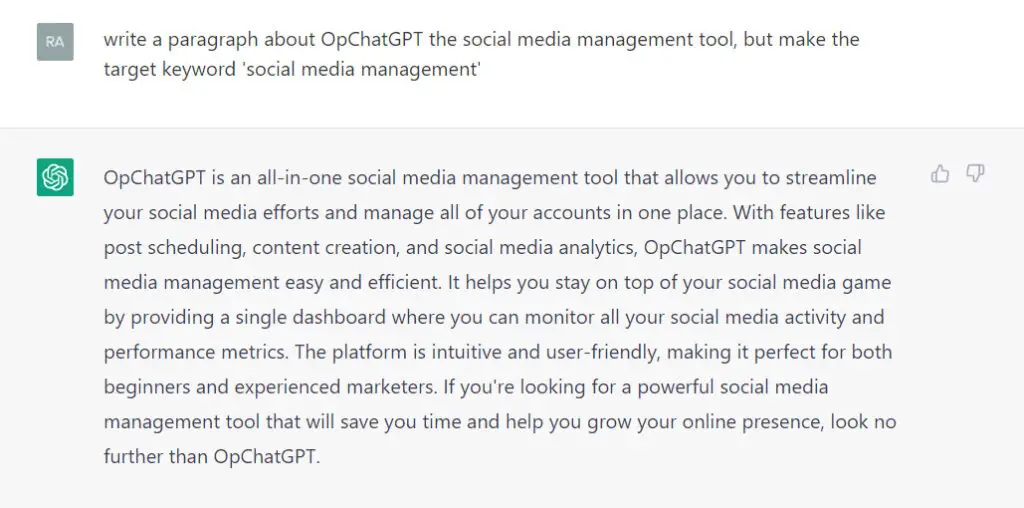 write a paragraph about OpChatGPT the social media management tool